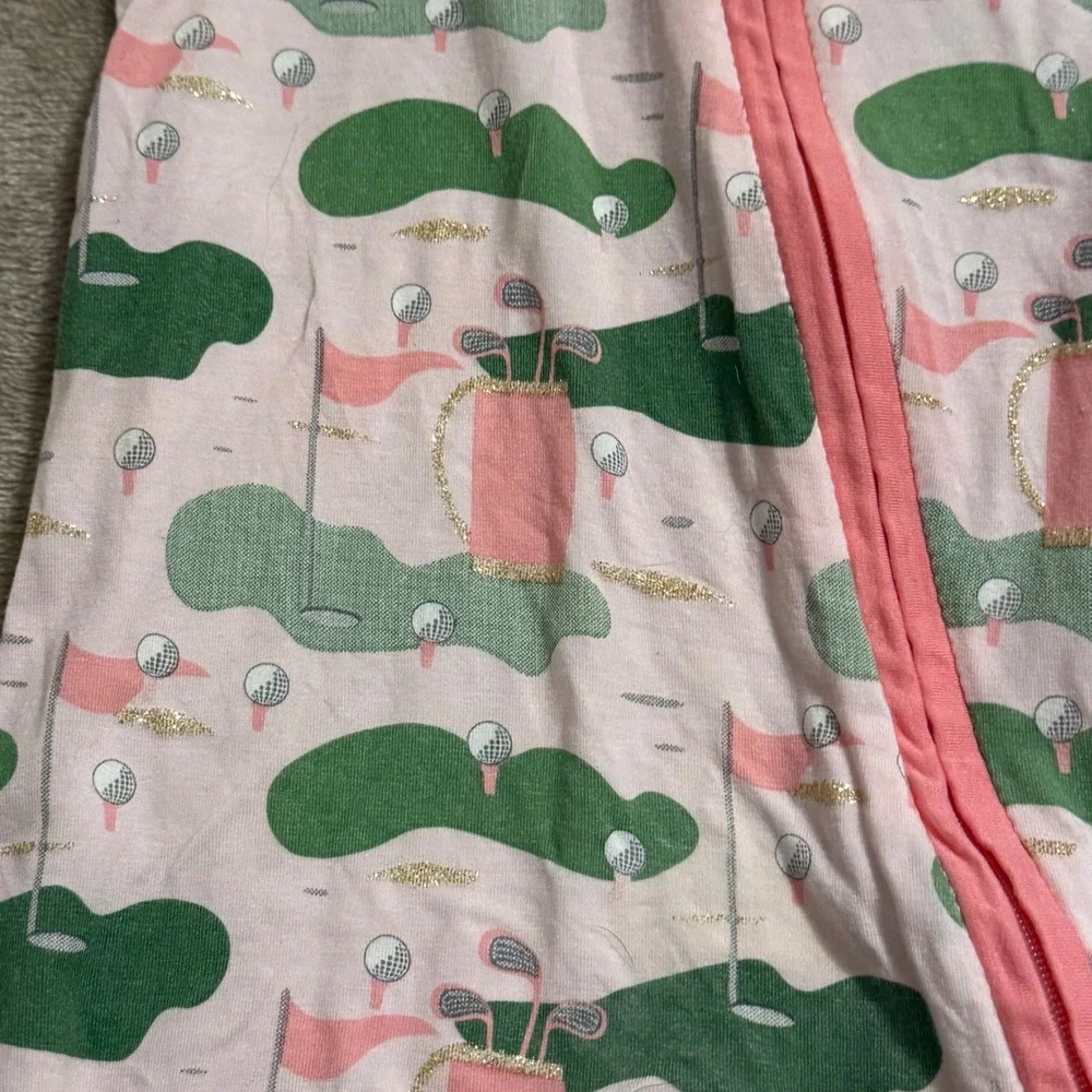 Mud Pie Baby Girl Golf Print Bamboo Viscose Footed Sleeper Pink Green 0-3 Months